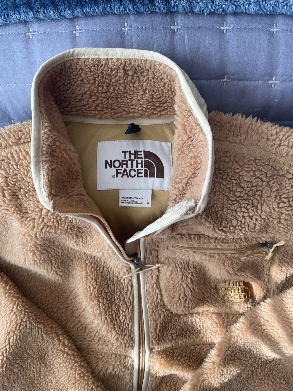 The North Face Tan Sherpa Fleece Jacket - Cream Trim